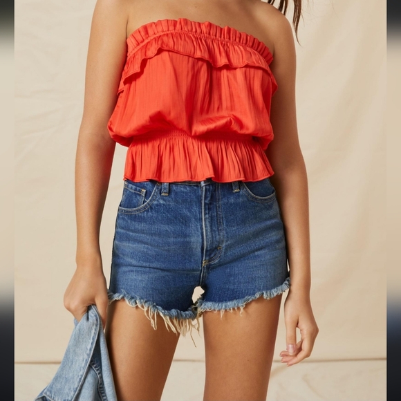 by anthropologie orange Strapless Ruffle Top size M - Picture 1 of 7